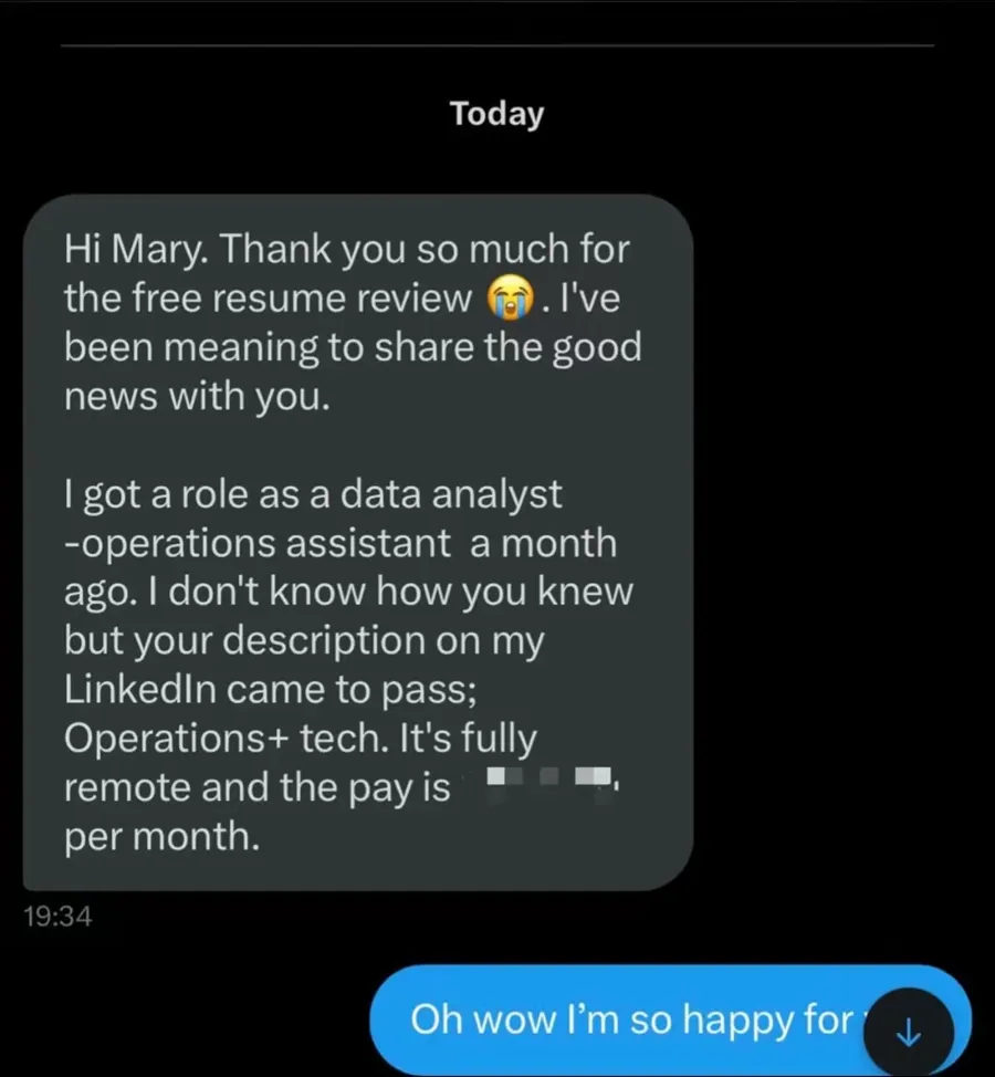 Message from someone who landed a data analyst role after a free resume review