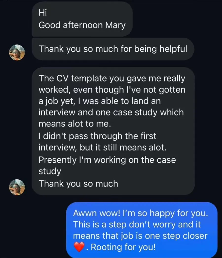 Message from someone who landed an interview using the CV template