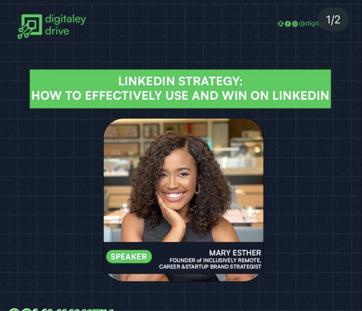 Digitaley Drive session flyer, LinkedIn Strategy with Mary-Esther Anele